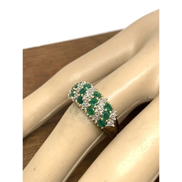 Green Emerald Diamond Cocktail Ring Band 10k Gold Women's Estate Jewelry Size 7 - Picture 13 of 15